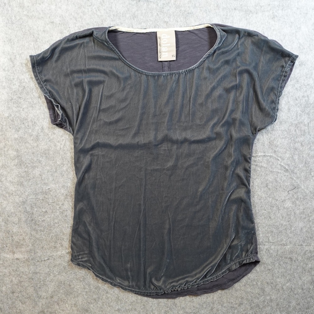 Dolan Top Womens Extra Small Gray Blue Velvet Cap Sleeve Crew Neck Blouse